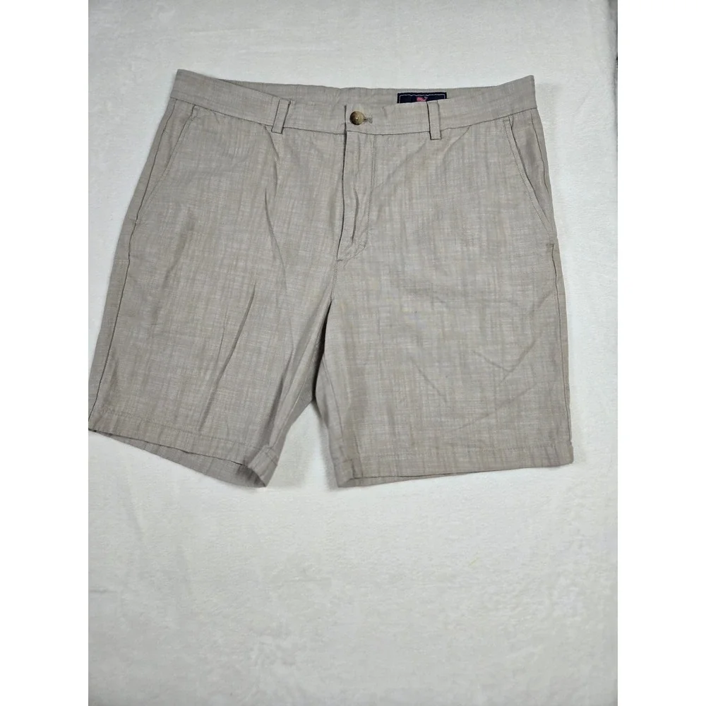 Vineyard Vines Mens Khaki Tan Crosshatch Cotton Flat Front Shorts 38 Coastal‎